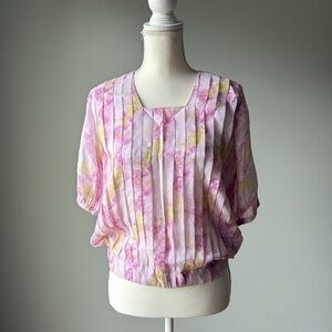 VINTAGE | Pleated Handmade Floral Pink Blouse Top
